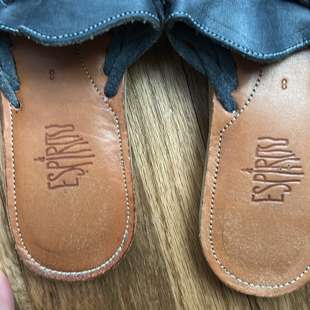 Espiritu Navy Blue Woven Leather Huarache Mules Slide Sandals Handmade 8 - Picture 2 of 3